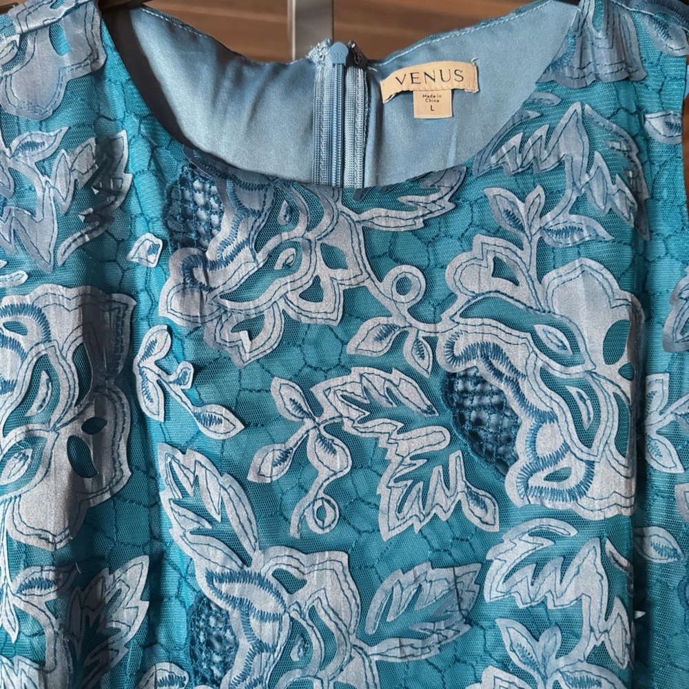 VENUS Lace Mini Dress Blue Sleeveless Fit & Flare 19” Bust - Picture 4 of 7